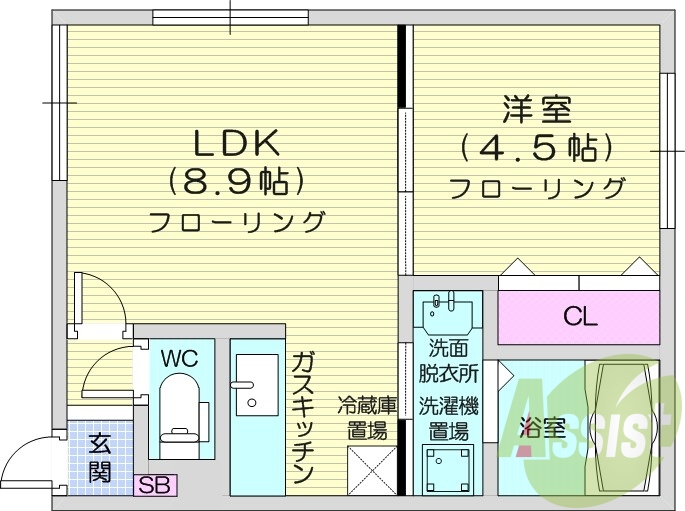 1LDK、都市ガス、エアコン、ネット無料、光ファイバー