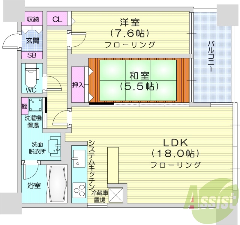 2LDK、ネット使用料無料、システムキッチン、バストイレ別