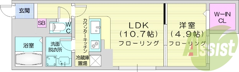 1LDK、エアコン2台、システムキッチン、シャンドレ