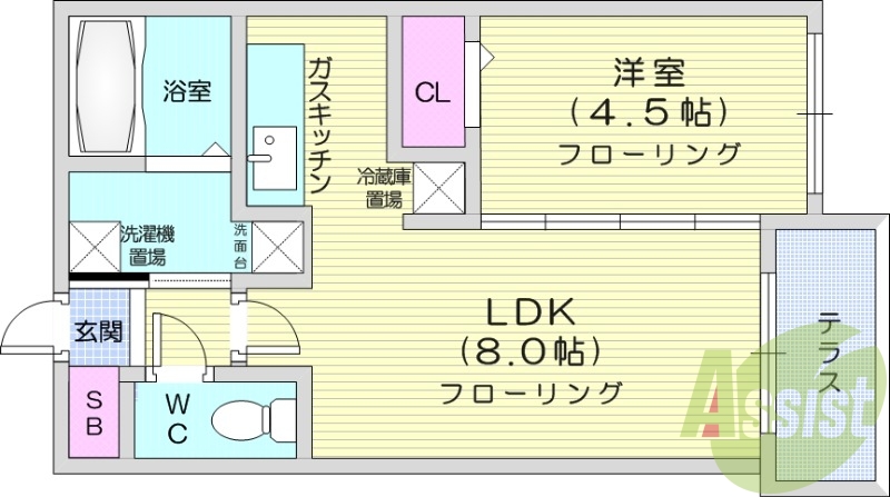 1LDK、オートロック、エアコン、灯油FF暖房