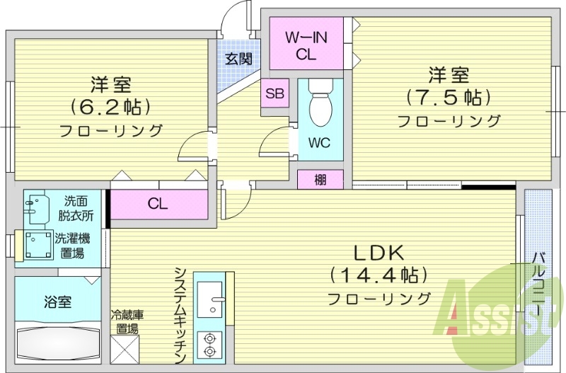 2LDK、追い焚き、浴室乾燥機、ペット相談可