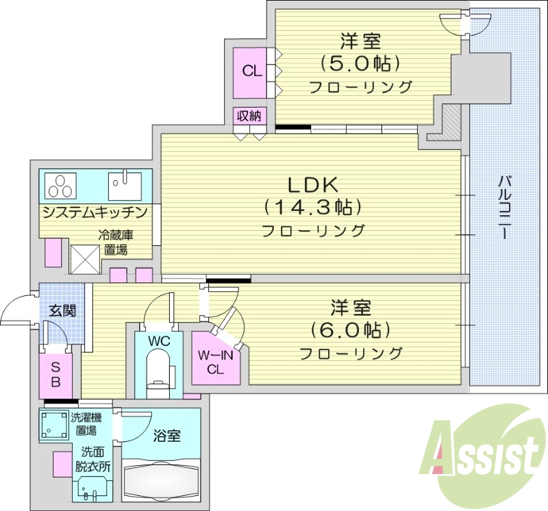 2LDK、浴室乾燥機、浴室暖房、バストイレ別