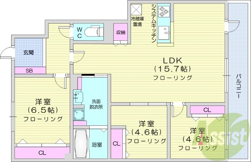 3LDK、無料駐車場、エアコン、灯油暖房