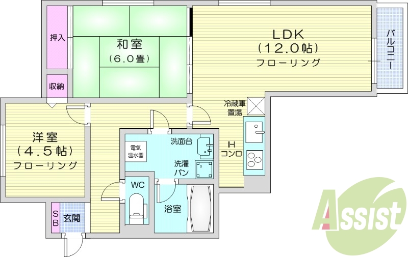 2LDK、シャワートイレ、ネット使用料不要、独立洗面台