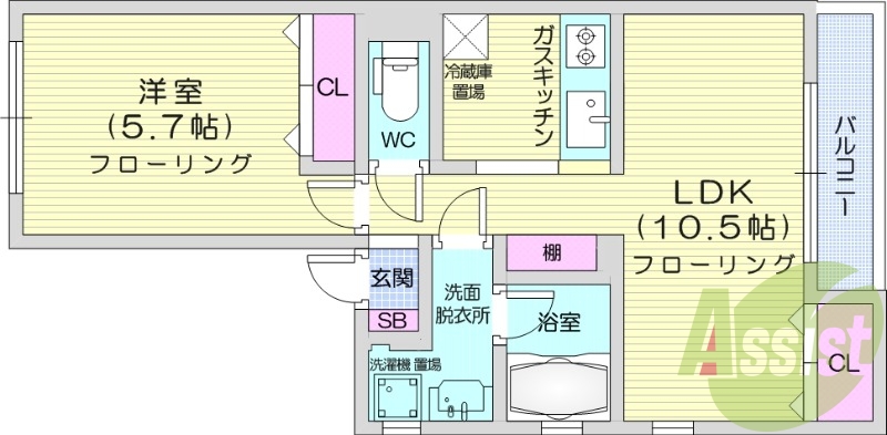 1LDK、インターネット無料、エアコン、灯油ボイラー