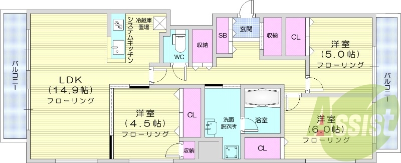 3LDK、エアコン、ペット可、オートロック、