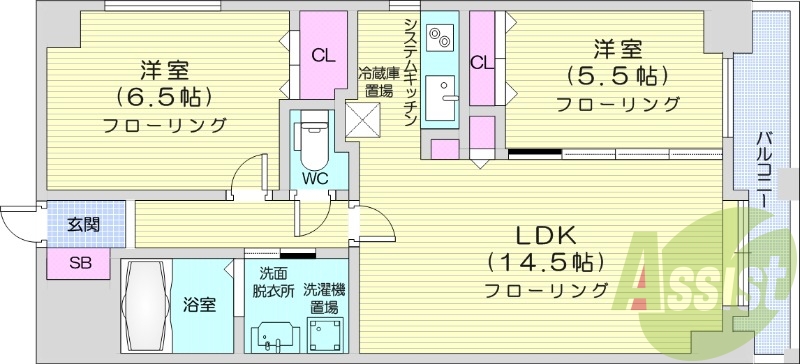 2LDK、追い焚き、オートロック、宅配ボックス