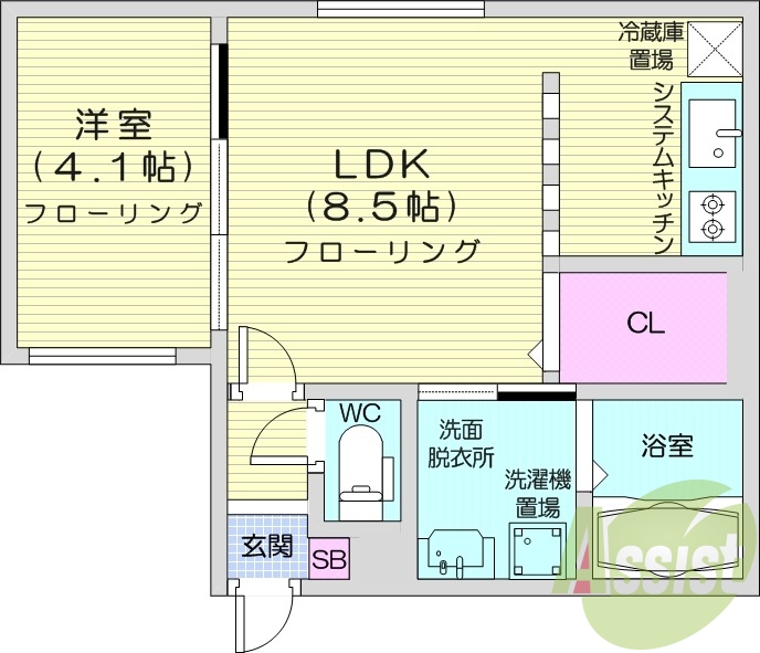 1LDK、エアコン、浴室乾燥機、オートロック。ネット無料