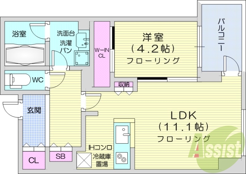 1LDK、都市ガス、浴室乾燥、追い焚き、エアコン