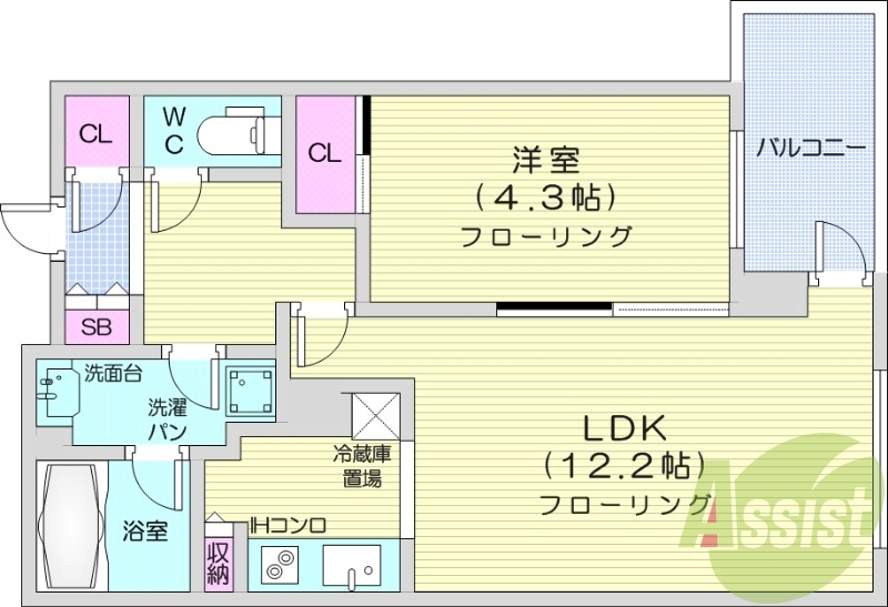 1LDK、都市ガス、浴室乾燥、追い焚き、エアコン