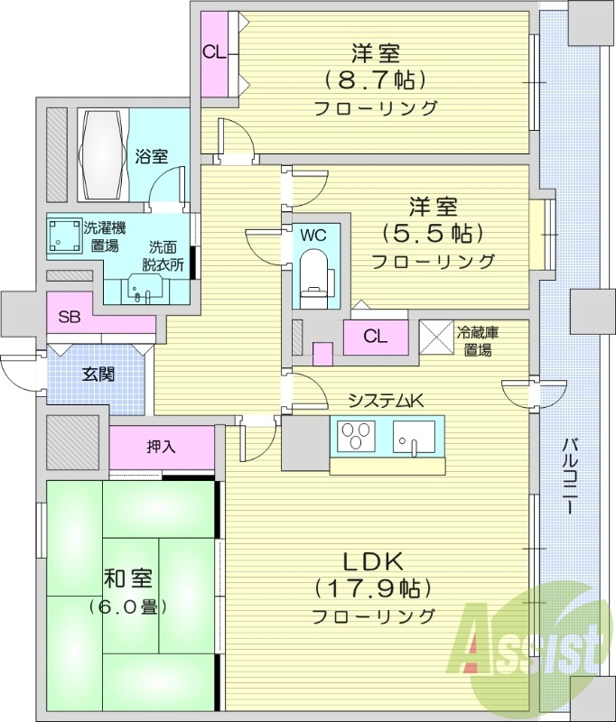 3LDK、ペット可、浴室暖房乾燥機、食洗器、パネルヒーター