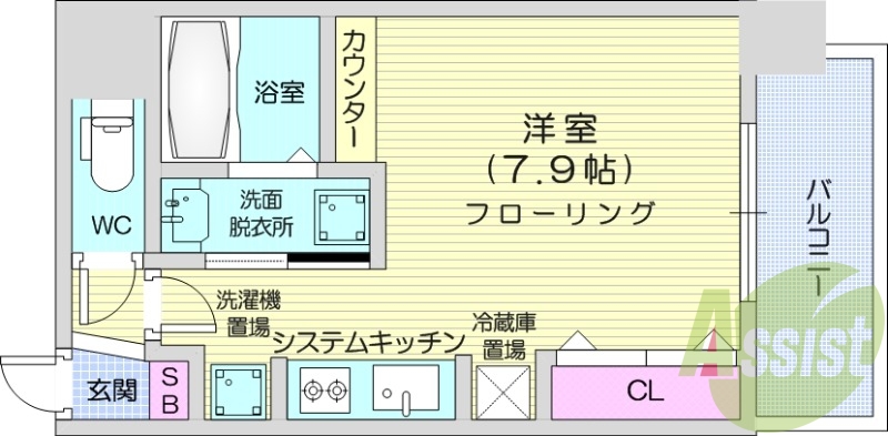 １K、都市ガス、エアコン、システムキッチン、ネット使用料不要