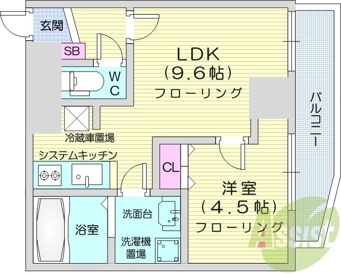 1LDK、都市ガス、エアコン、システムキッチン、ネット無料