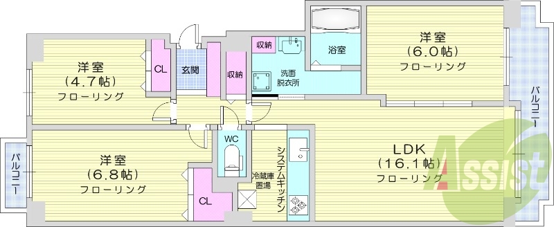 3LDK、分譲マンション、都市ガス、システムキッチン