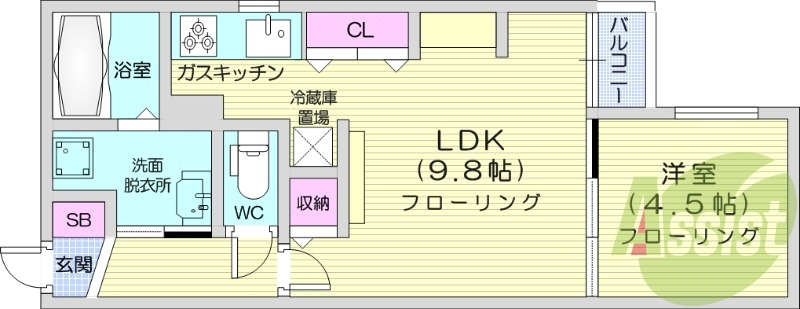 1LDK、角部屋、最上階、オートロック、防犯カメラ