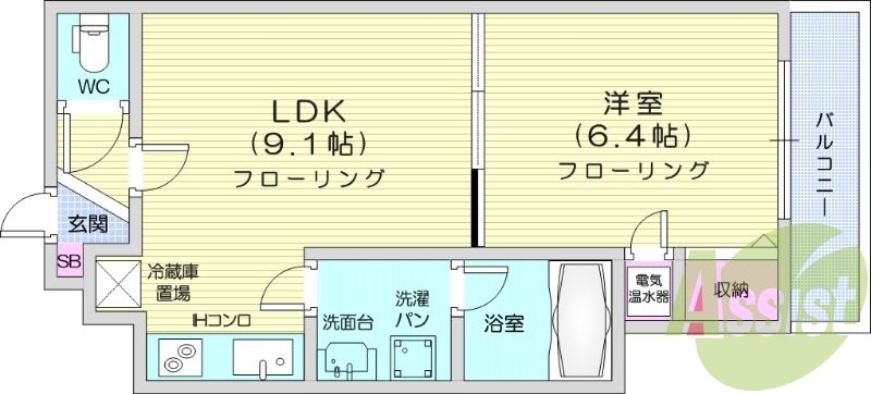 1LDK、電気暖房、収納、モニターホン、シャワートイレ