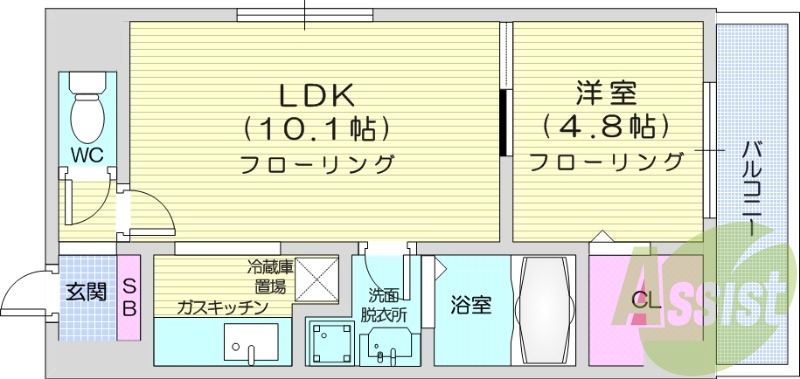 1LDK、角部屋、エアコン、ネット無料、ケーブルTV