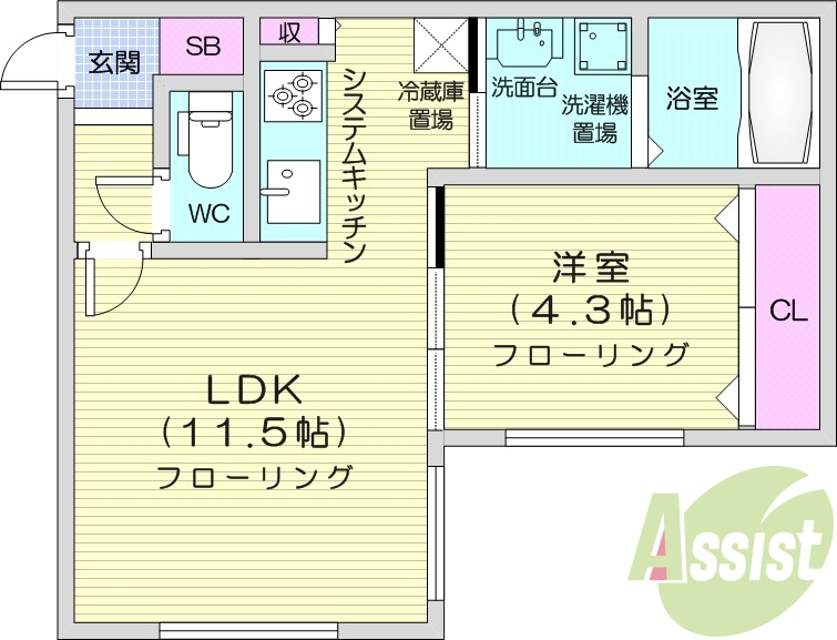 １LDK、システムキッチン、シャワートイレ、エアコン