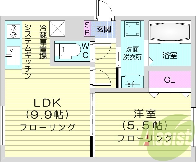 1LDK、エアコン、システムキッチン、浴室乾燥機