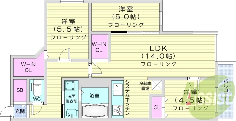 3LDK、収納、角部屋、エアコン、灯油暖房