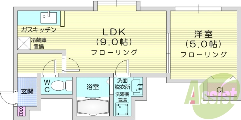 1LDK、独立洗面台、灯油暖房、モニタ付インターホン