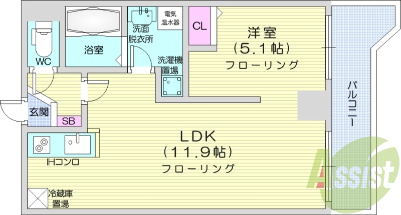 1LDK、エアコン、オール電化、バストイレ別