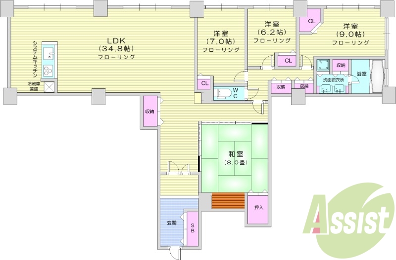 4LDK、ペット可、システムキッチン、食洗器、都市ガス