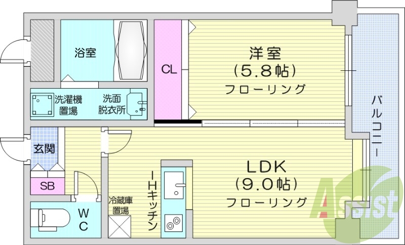 1LDK、オール電化、独立洗面台、ネット無料