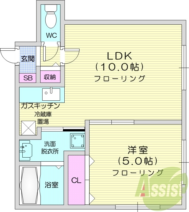 1LDK、オートロック、灯油暖房、独立洗面台