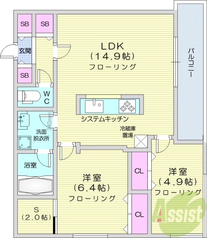 2LDK、都市ガス、エアコン、追い焚き、浴室乾燥機