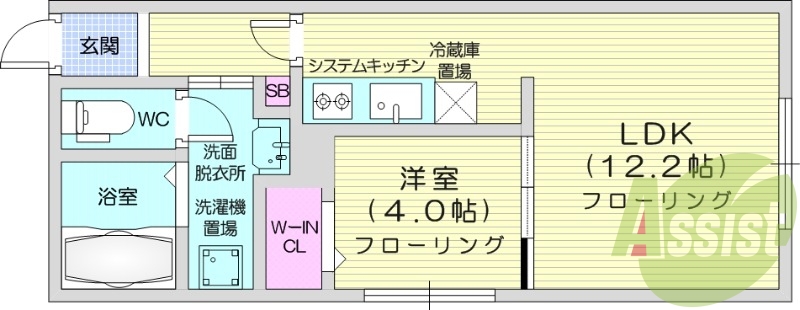 1LDK、ネット無料、都市ガス、システムキッチン