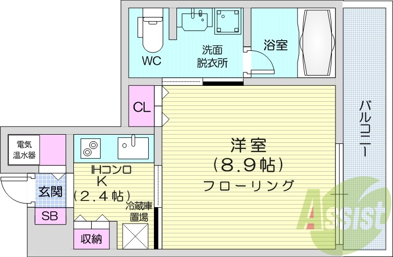 1K、オートロック、浴室乾燥機、追い炊き、独立洗面台