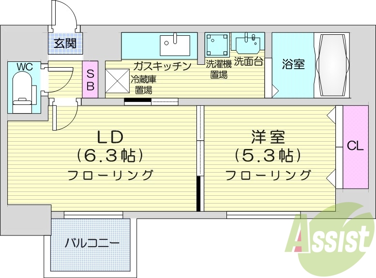 1LDK、宅配ボックス、TVインターホン