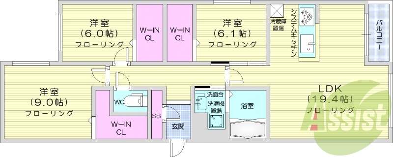 3LDK、都市ガス、エアコン、独立洗面台、追い焚き、