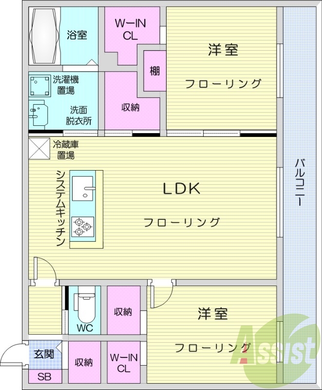 2LDK、エアコン、システムキッチン、ネット無料