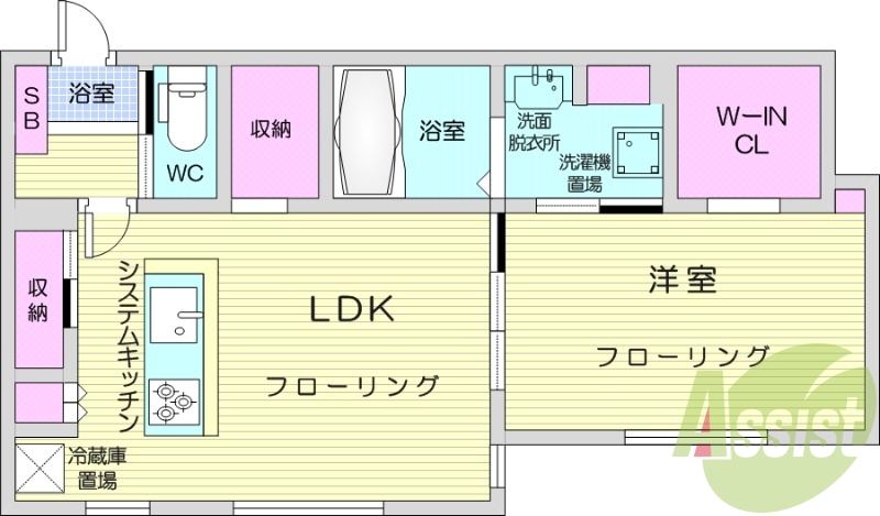 1LDK、エアコン、システムキッチン、ネット無料