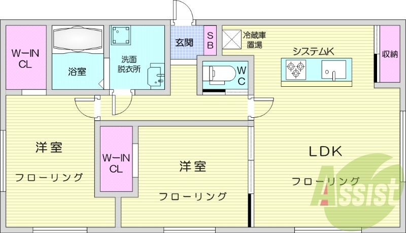 2LDK、エアコン、システムキッチン、ネット無料