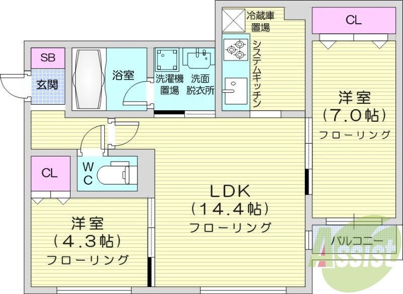 2LDK、エアコン、灯油暖房、ネット無料