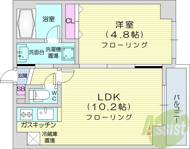 1LDK、クローゼット、バストイレ別、洗面脱衣所