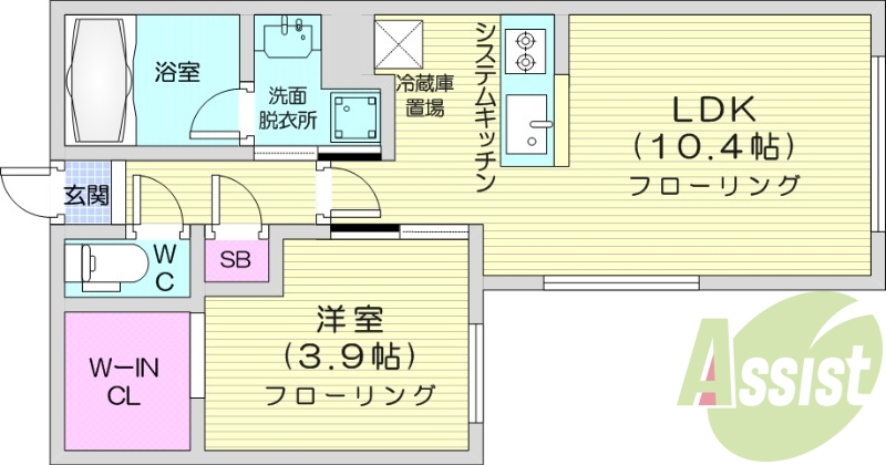 1LDK、エアコン、システムキッチン、ネット無料