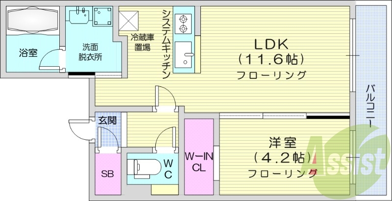 1LDK、エアコン、システムキッチン、ネット無料