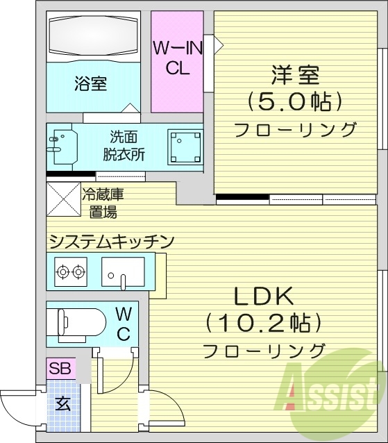 1LDK、ガスリミット付、エアコン、システムキッチン