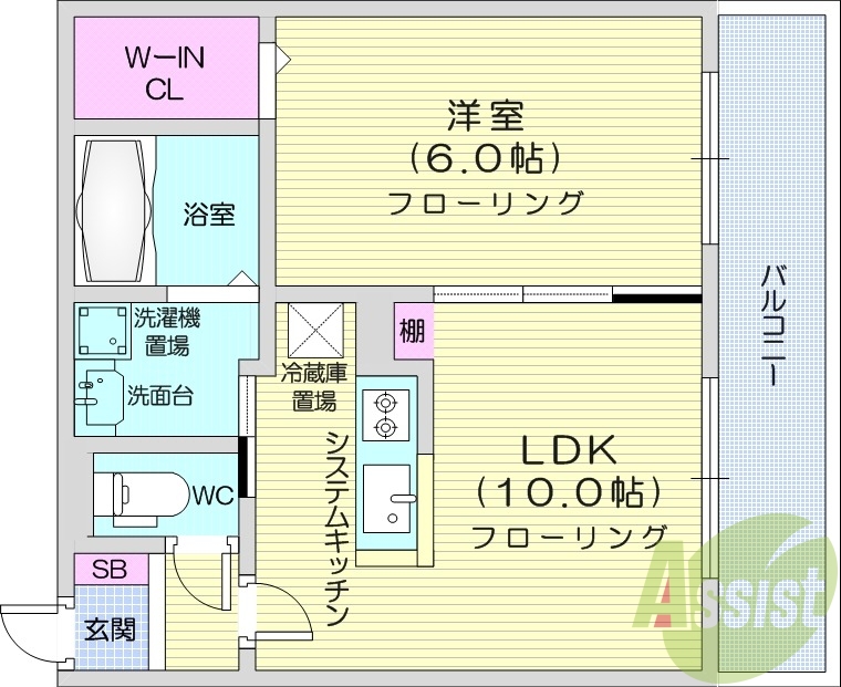 1LDK、エアコン、浴室乾燥機、床暖房、追い焚き、独立洗面台