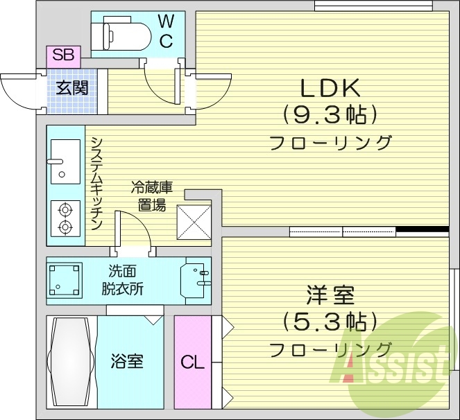 1LDK、エアコン、システムキッチン、ネット無料