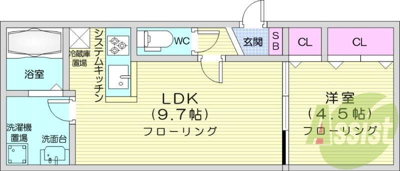 1LDK、ペット可、オートロック、インターネット無料