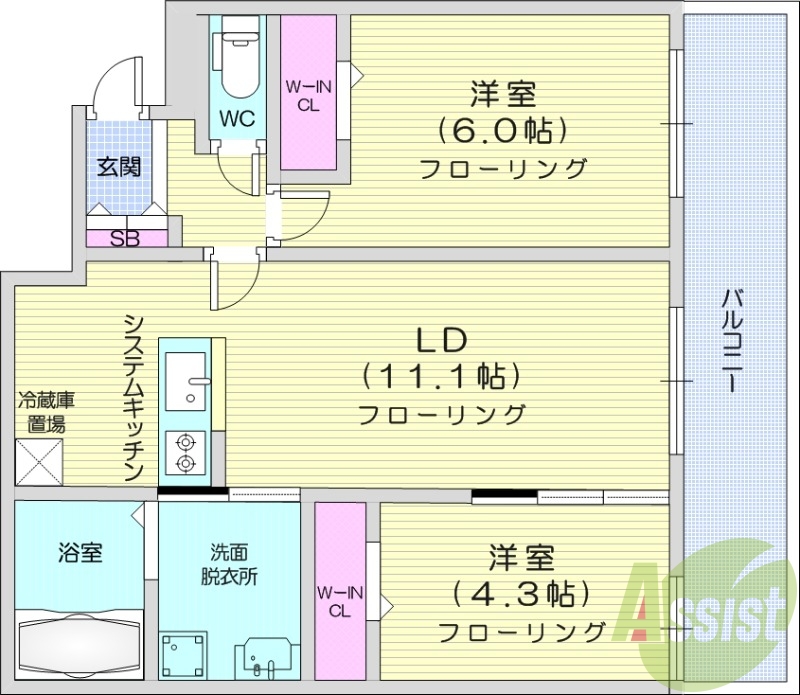 2LDK、エアコン、システムキッチン、灯油暖房
