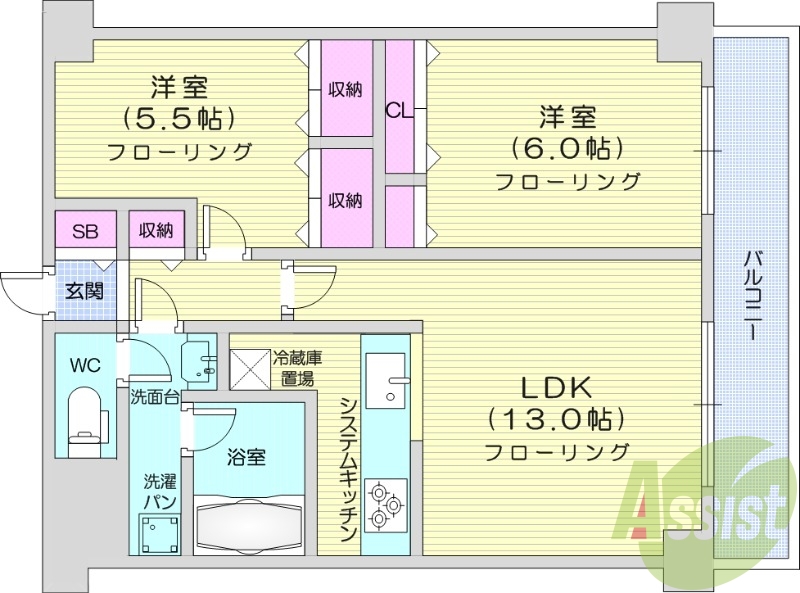 2LDK、灯油暖房、オートロック、宅配BOX