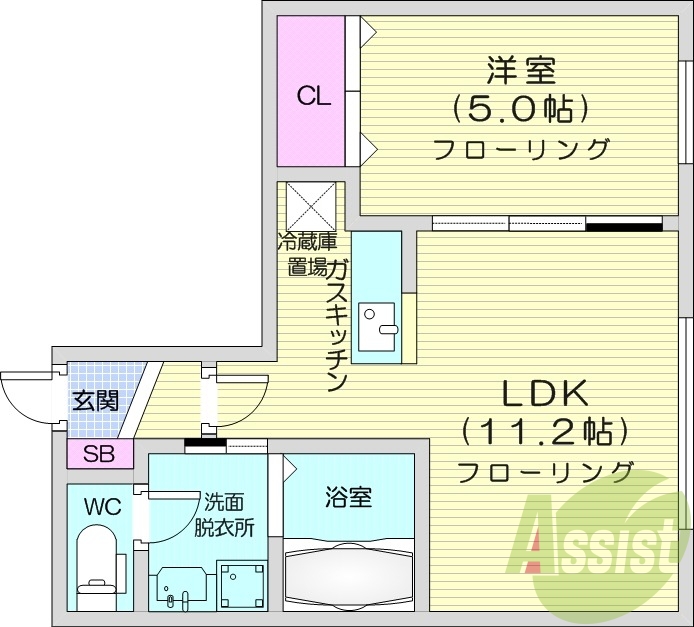 1LDK、ネット無料、浴室乾燥機、オートロック