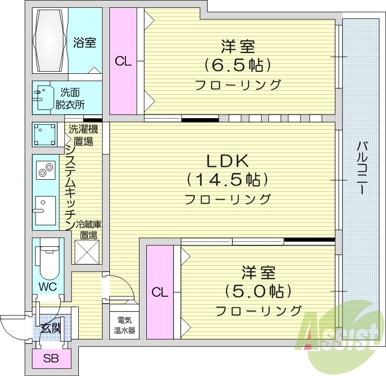 2LDK、収納、電気暖房、宅配BOX、モニターホン