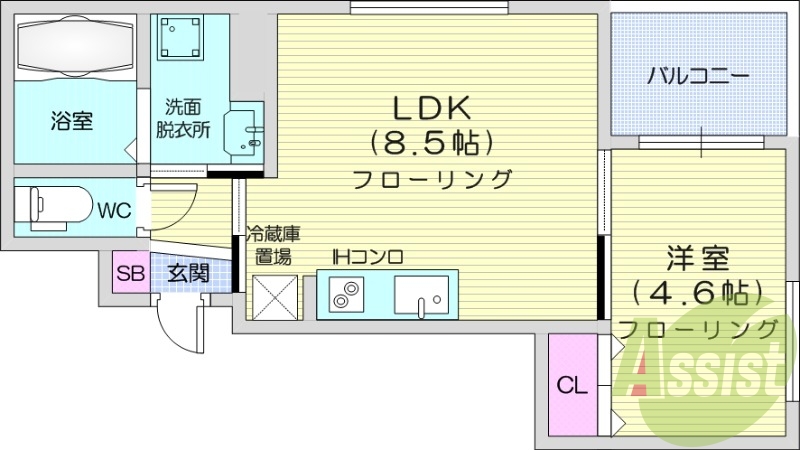 1LDK、都市ガス、オートロック、エアコン、ペット可